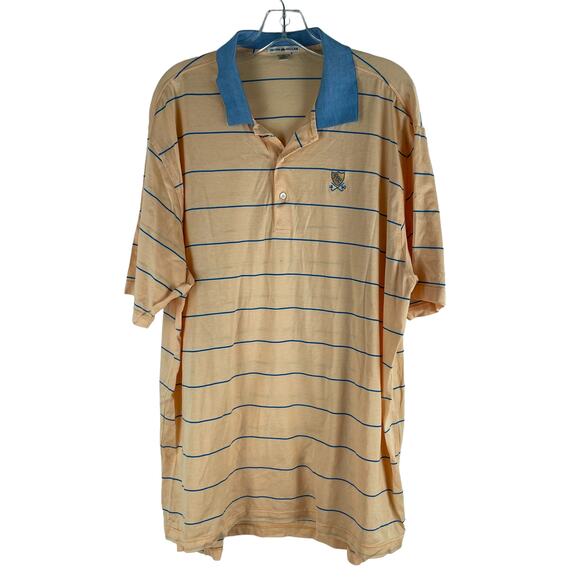 Peter Millar Short Sleeve Striped Polo Shirt Orange Blue Size XL - Picture 1 of 8